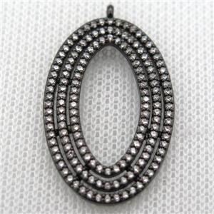 copper oval pendant paved zircon, black plated, approx 20-34mm [FN10046]