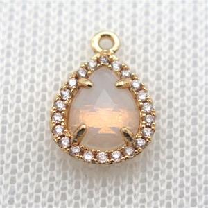 copper teardrop pendant pave zircon with opalite crystal glass, gold plated, approx 10-12mm [FN10050]