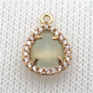 copper teardrop pendant pave zircon with crystal glass, gold plated, approx 10-12mm [FN10051]