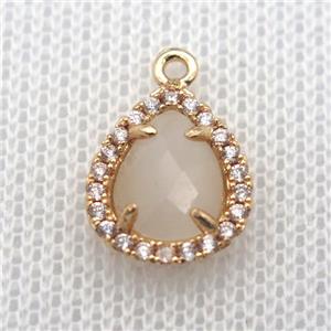 copper teardrop pendant pave zircon with crystal glass, gold plated, approx 10-12mm [FN10052]