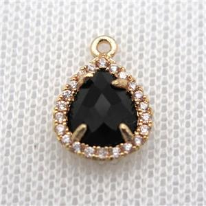 copper teardrop pendant pave zircon with black crystal glass, gold plated, approx 10-12mm [FN10056]