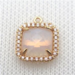 copper square pendant pave zircon with opalite, gold plated, approx 14x14mm [FN10068]