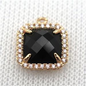 copper square pendant pave zircon with black crystal glass, gold plated, approx 14x14mm [FN10075]