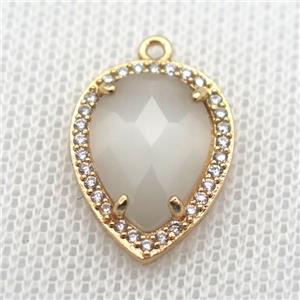 copper teardrop pendant pave zircon with white crystal glass, gold plated, approx 13-18mm [FN10083]