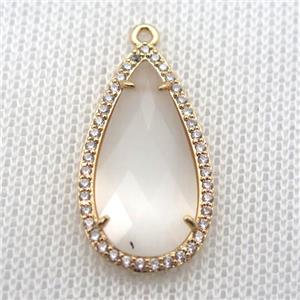 copper teardrop pendant pave zircon with white crystal glass, gold plated, approx 18-25mm [FN10098]