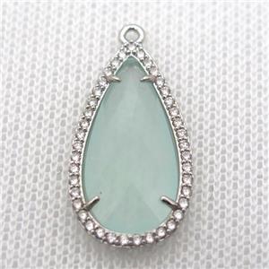 copper teardrop pendant pave zircon with crystal glass, platinum plated, approx 18-25mm [FN10100]