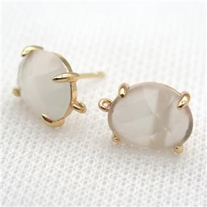 copper stud Earrings with white crystal glass, gold plated, approx 10-12mm [FN10129]