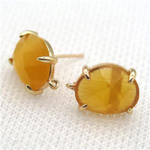 copper stud Earrings with yellow crystal glass, gold plated, approx 10-12mm [FN10130]