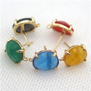 copper stud Earrings with crystal glass, mixed color, gold plated, approx 10-12mm [FN10131]