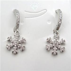 copper Hoop Earrings pave zircon with snowflake, platinum plated, approx 12mm dia [FN10171]