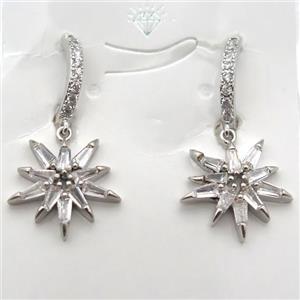 copper star Hoop Earrings pave zircon, platinum plated, approx 16mm dia [FN10172]