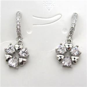 copper Hoop Earrings pave zircon, platinum plated, approx 12mm dia [FN10173]