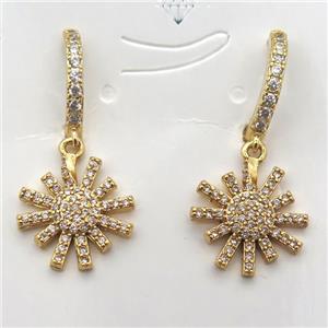copper flower Hoop Earrings pave zircon, gold plated, approx 14mm dia [FN10176]