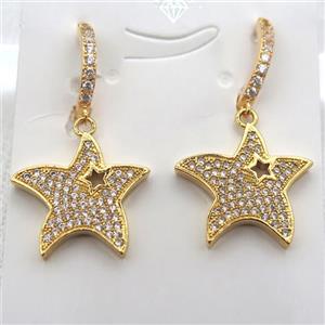 copper star Hoop Earrings pave zircon, gold plated, approx 18-20mm [FN10178]