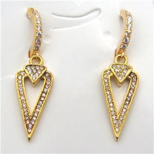 copper teardrop Hoop Earrings pave zircon, gold plated, approx 10-24mm [FN10179]