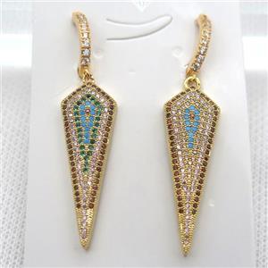 copper teardrop Hoop Earrings pave zircon, gold plated, approx 10-34mm [FN10180]