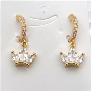 copper crown Hoop Earrings pave zircon, gold plated, approx 10-11mm [FN10181]