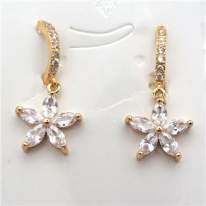 copper star Hoop Earrings pave zircon, gold plated, approx 12mm dia [FN10182]