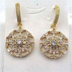 copper circle Hoop Earrings pave zircon, gold plated, approx 20mm dia [FN10183]