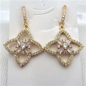 copper clover Hoop Earrings pave zircon, gold plated, approx 25x25mm [FN10185]