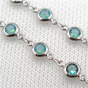 green Zircon Chain, copper, platinum plated, approx 6mm dia [FN10188]