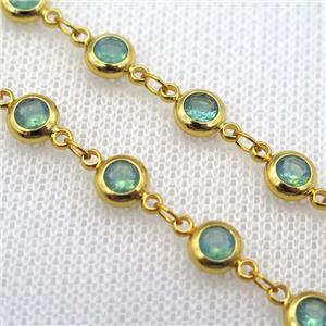green Zircon Chain, copper, gold plated, approx 6mm dia [FN10189]