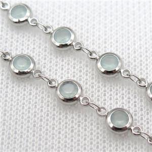 lt.green Zircon Chain, copper, platinum plated, approx 6mm dia [FN10193]