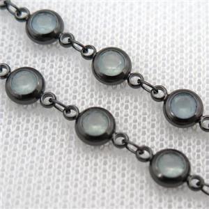 lt.green Zircon Chain, copper, black plated, approx 6mm dia [FN10195]