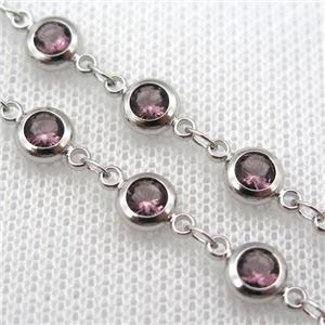 purple Zircon Chain, copper, platinum plated, approx 6mm dia [FN10196]