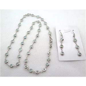 copper Jewelry Sets with zircon, platinum plated, approx 6mm, 48cm length, earring: 35mm [FN10213]