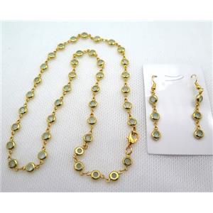 copper Jewelry Sets with zircon, gold plated, approx 6mm, 48cm length, earring: 35mm [FN10214]