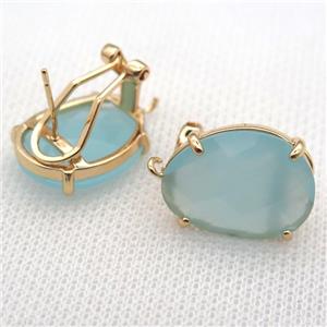 copper clip Earrings with blue crystal glass, gold plated, approx 15-20mm [FN10220]