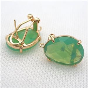 copper clip Earrings with green crystal glass, gold plated, approx 15-20mm [FN10222]