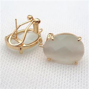 copper clip Earrings with white crystal glass, gold plated, approx 15-20mm [FN10223]