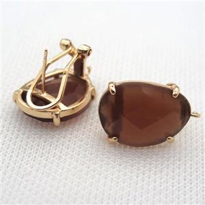 copper clip Earrings with crystal glass, gold plated, approx 15-20mm [FN10225]