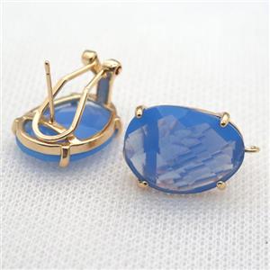 copper clip Earrings with blue crystal glass, gold plated, approx 15-20mm [FN10226]