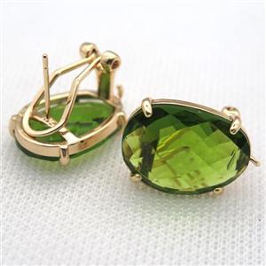 copper clip Earrings with green crystal glass, gold plated, approx 15-20mm [FN10227]