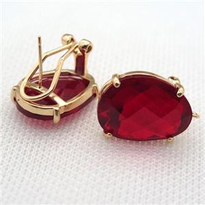 copper clip Earrings with red crystal glass, gold plated, approx 15-20mm [FN10228]