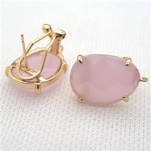 copper clip Earrings with pink crystal glass, gold plated, approx 15-20mm [FN10230]