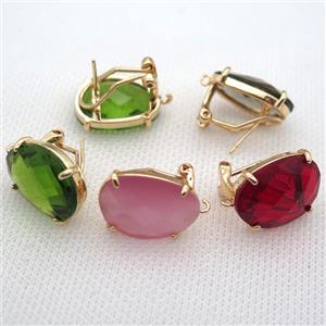 copper clip Earrings with crystal glass, mixed color, gold plated, approx 15-20mm [FN10232]
