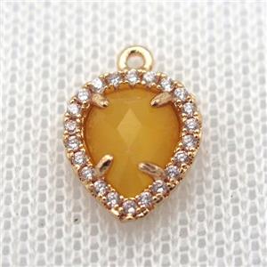 copper teardrop pendant pave zircon with yellow crystal glass, gold plated, approx 11-14mm [FN10234]