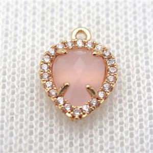 copper teardrop pendant pave zircon with pink crystal glass, gold plated, approx 11-14mm [FN10235]