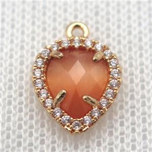 copper teardrop pendant pave zircon with orange crystal glass, gold plated, approx 11-14mm [FN10236]