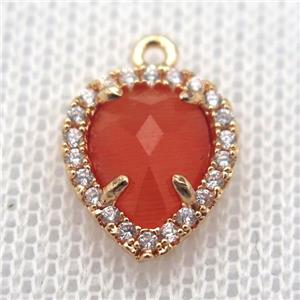 copper teardrop pendant pave zircon with red crystal glass, gold plated, approx 11-14mm [FN10238]
