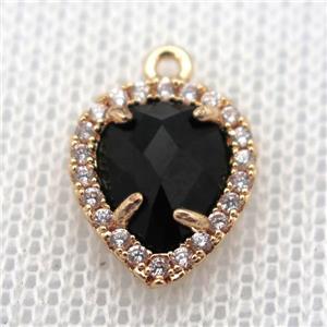 copper teardrop pendant pave zircon with black crystal glass, gold plated, approx 11-14mm [FN10239]