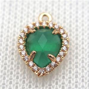 copper teardrop pendant pave zircon with green crystal glass, gold plated, approx 11-14mm [FN10240]
