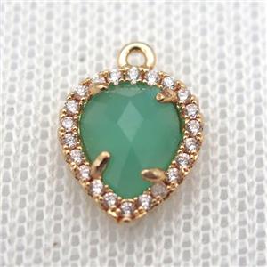 copper teardrop pendant pave zircon with green crystal glass, gold plated, approx 11-14mm [FN10241]