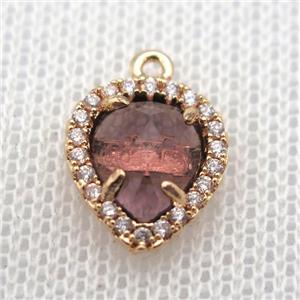 copper teardrop pendant pave zircon with crystal glass, gold plated, approx 11-14mm [FN10243]