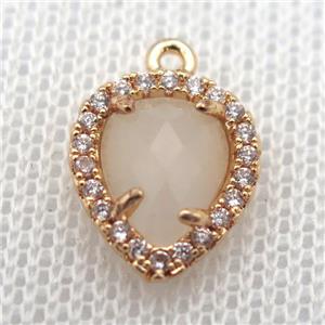 copper teardrop pendant pave zircon with white crystal glass, gold plated, approx 11-14mm [FN10244]