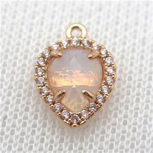 copper teardrop pendant pave zircon with opalite crystal glass, gold plated, approx 11-14mm [FN10245]